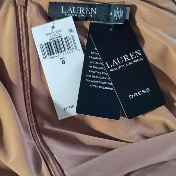 NWT Ralph Lauren Bronze Gold Women's V neck Twist Front Long sleeve Gown SZ 8 - Picture 6 of 7